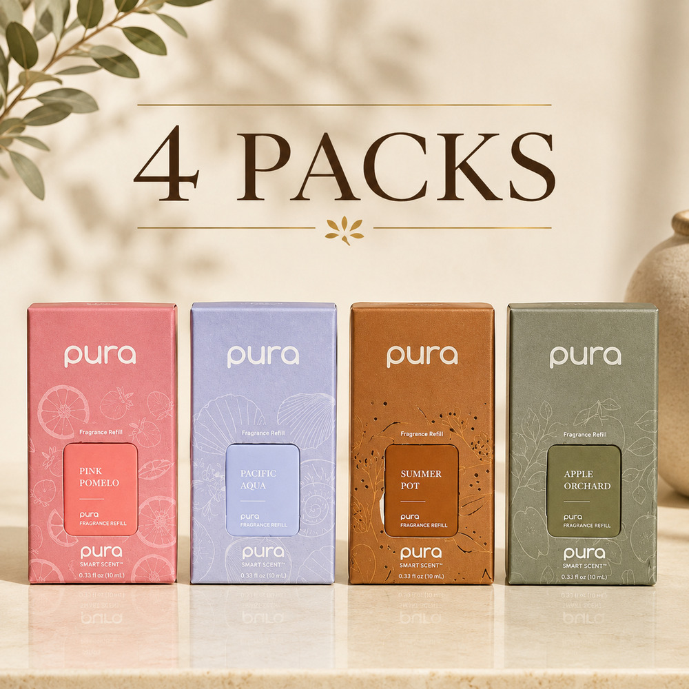 Pura Smart Home Fragrance Refill 4-Pack Pink Pomelo Aqua Summer Pot Apple